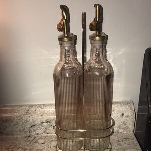 Gold and Pink Glass Oil Dispenser Set